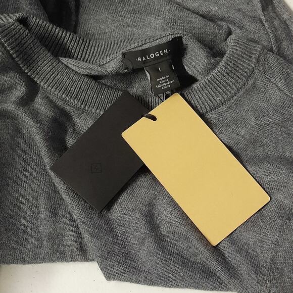 Halogen Sweater Women Size 1 Gray Crew Neck Long Sleeve Pullover Stretch Top - Picture 7 of 8